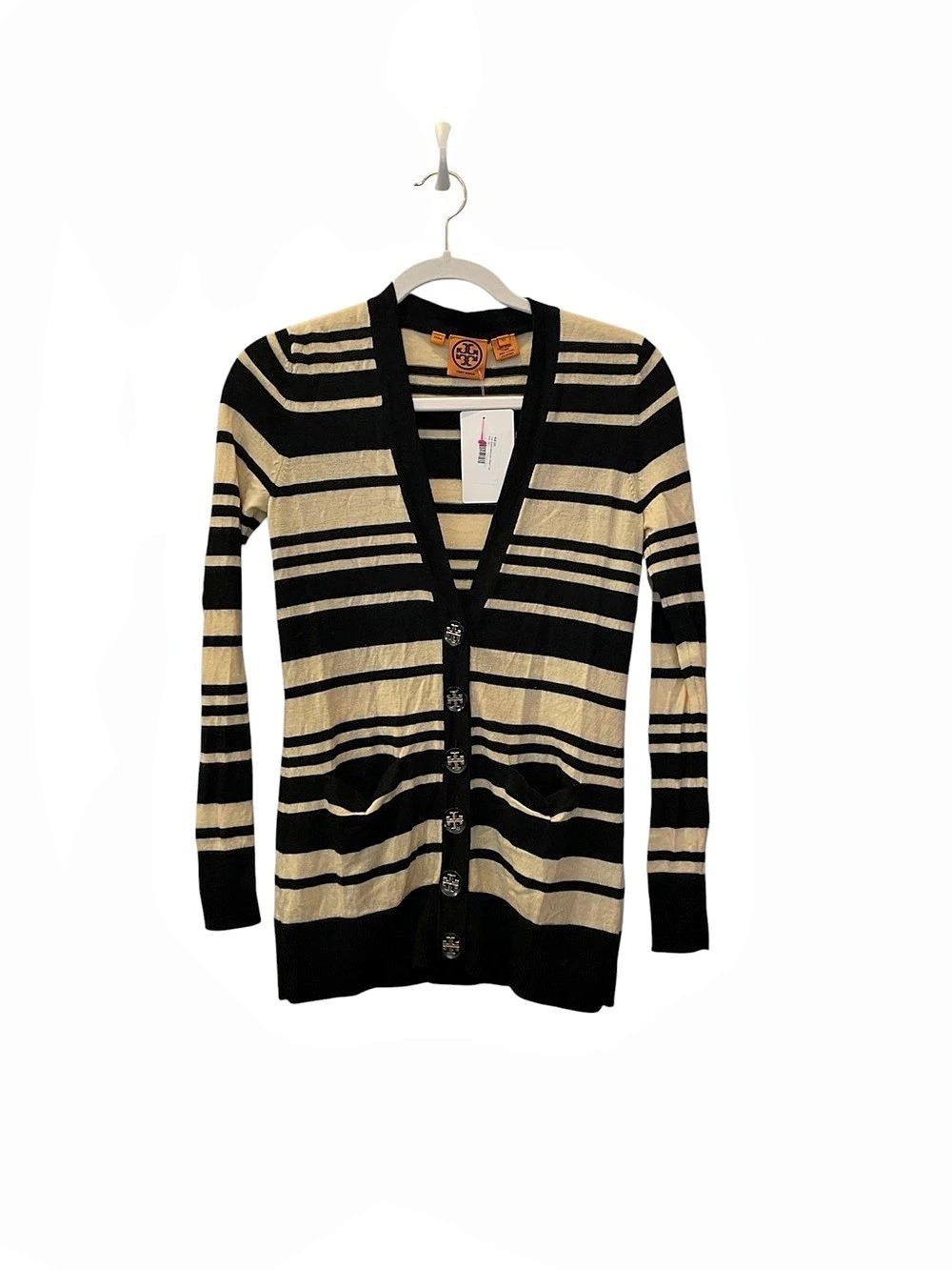 Tory Burch Striped Cardigan in Black & Cream Size XS